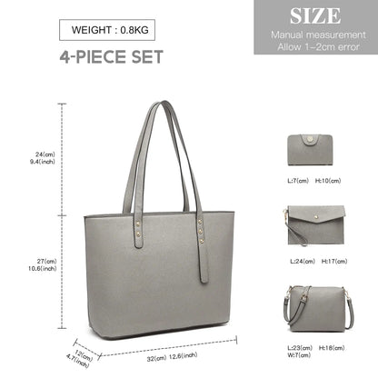 4 in 1 Totes Crossbody Bags Set PU tote bag Leather Shoulder Bag Handbag Purse with Detachable & Adjustable Strap for Women Lady