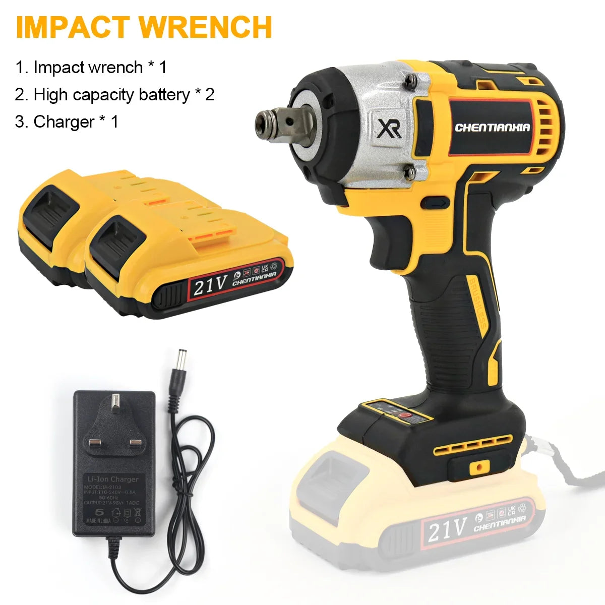 1000Nm 1/2" Cordless Electric Impact Wrench Drill Gun Ratchet Driver Includes 2 Battery, Charger and Kit Bag