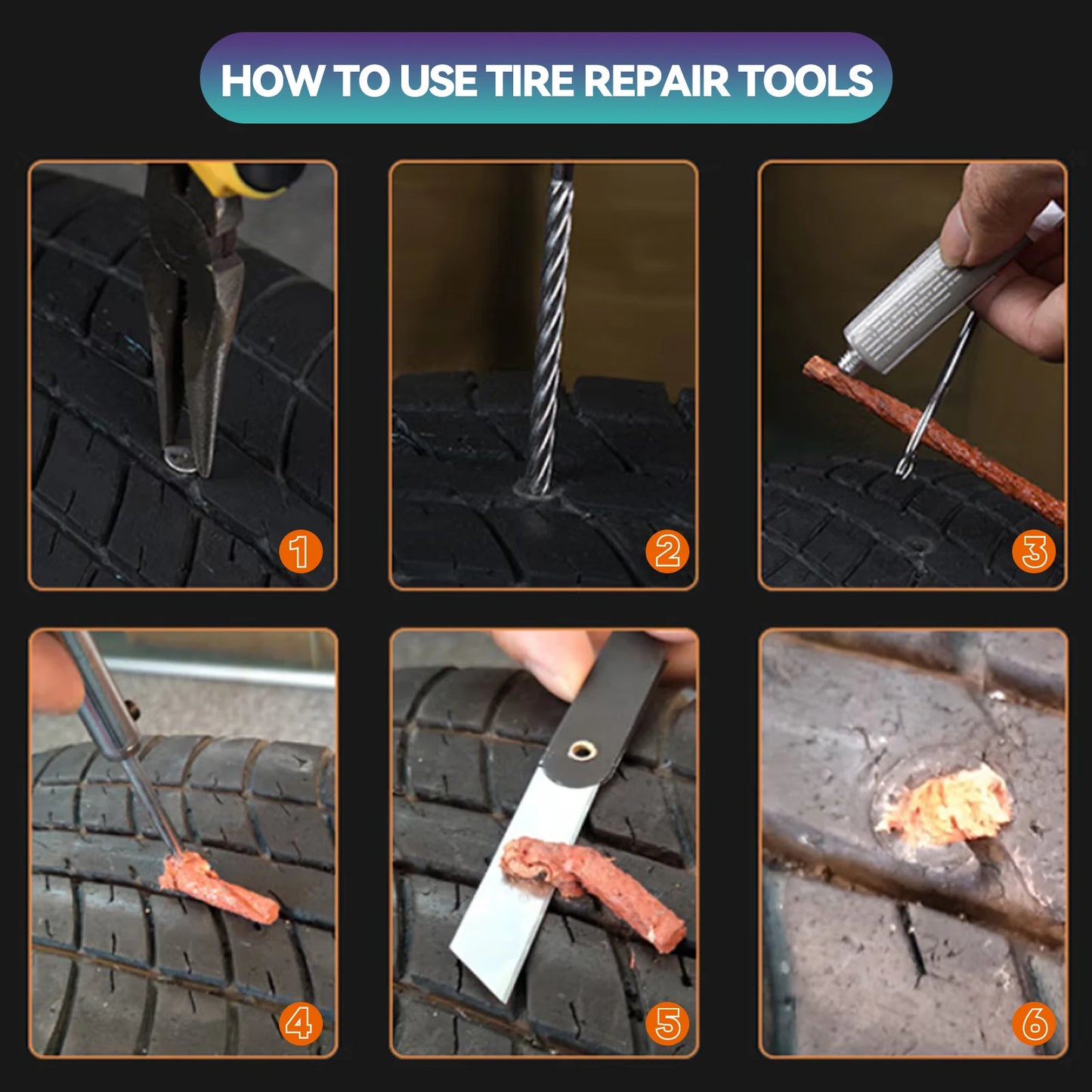Portable Car Tire Repair Kit 23Pcs DIY Easy Repair Tyre Puncture Repair Tool For Car Motorcycles ATVS Lawnmowers Tractors Trucks