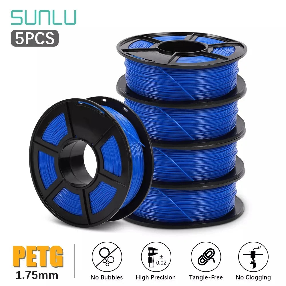 SUNLU 5Roll PETG/PETG Clear Filament 1.75 ±0.02mm 1kg Spool (2.2lbs) High Toughness Neatly Wound Filament Fit Most FDM Printer