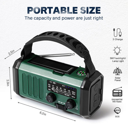 Woopker Radio XSY-330 10000mAh FM Emergency Radio Solar Hand Crank Generator AM/FM/NOAA LED Portable Radio SOS Alarm Power Bank