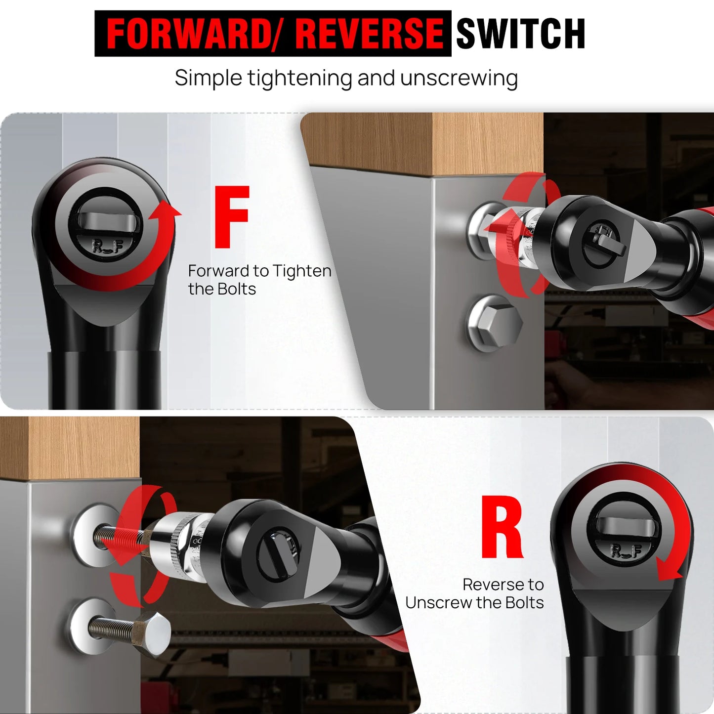 Feytory 200Nm Cordless Ratchet Wrench Set 90° with 2 x 1500mAh Lithium-Ion Batteries, 3/8'' Angle Wrench with 7pcs Sockets Set