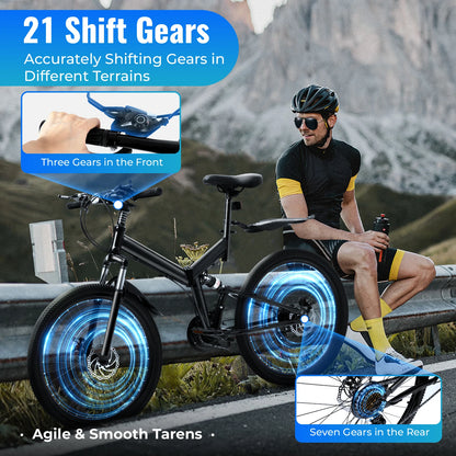26 Inch Folding Mountain Bike 21 Speed Double Disc Brake Carbon Steel Frame Foldable Design 100kg Load Adult Bicycle