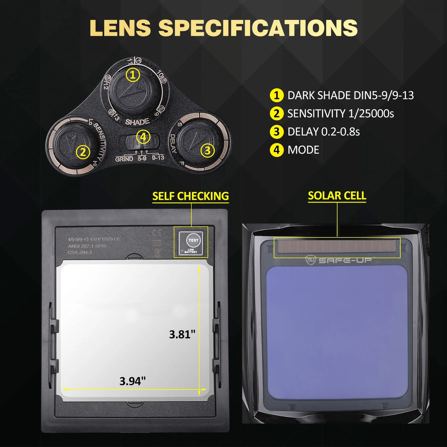 Welding Mask 1/1/1/1 Auto Darkening Welding Helmet 100x97mm Large View TRUE Color 4 Sensors for MIG MAG MMA Welder Machine