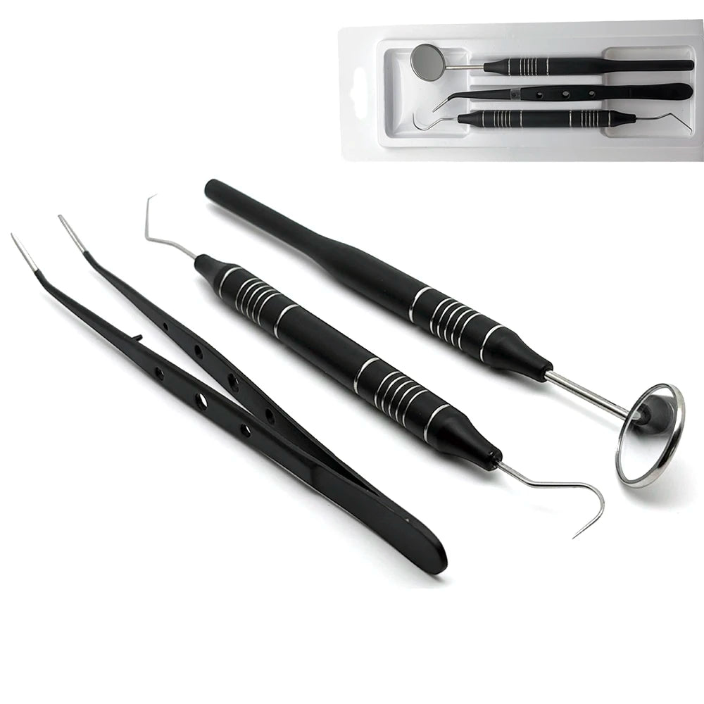 3Pcs/Kit Dental Mouth Mirror Tweezers Curve Probe Dentist Instrument Teeth Care Cleaning Dental Tools