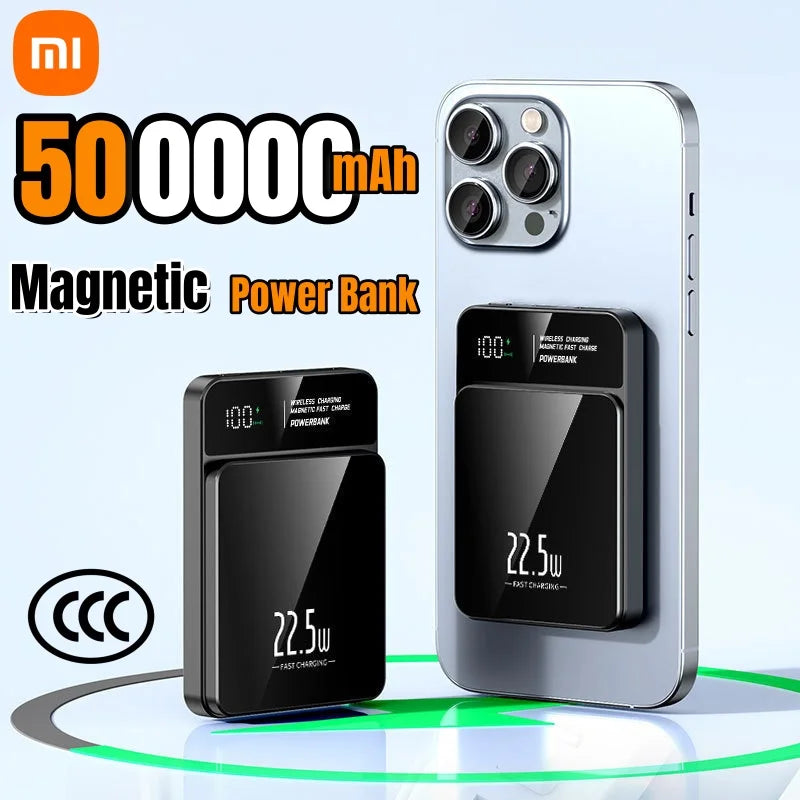 Xiaomi PD 22.5W Fast Charging Power Bank 500000mAh 15W Magsafe Wireless Charger for iPhone 16 Samsung Powerbank Magnetic Ring