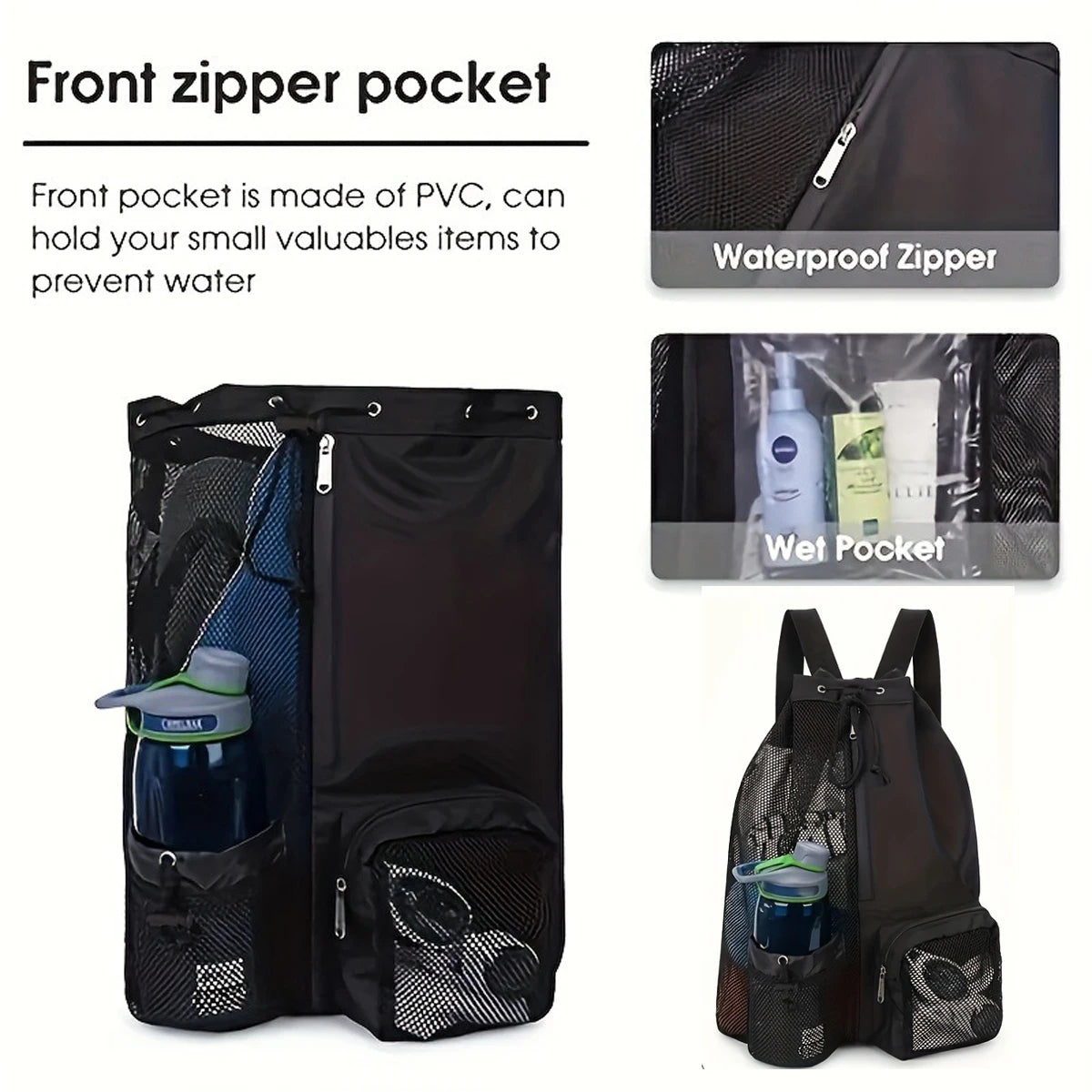 Women Travel Swimming Bag Mesh Drawstring Backpack with Wet Pocket Multipurpose Beach Backpack for Swimming Gym Workout Gear