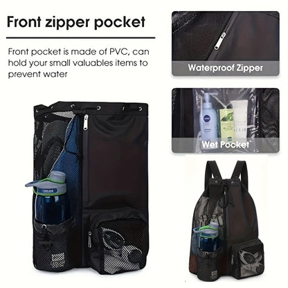 Women Travel Swimming Bag Mesh Drawstring Backpack with Wet Pocket Multipurpose Beach Backpack for Swimming Gym Workout Gear