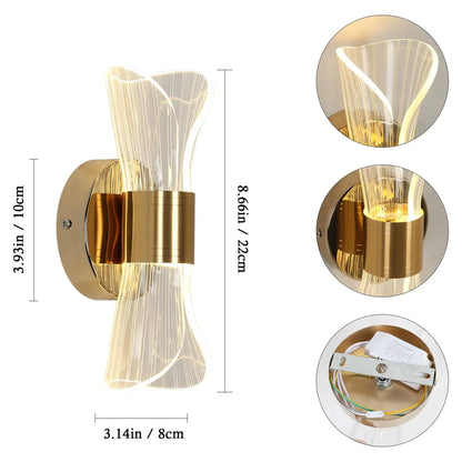 Gold Acrylic Wall Sconce, 12W Led Wall Lamp with 3 Color Temperature Options (3000K/4000K/6500K), Perfect for Hallway