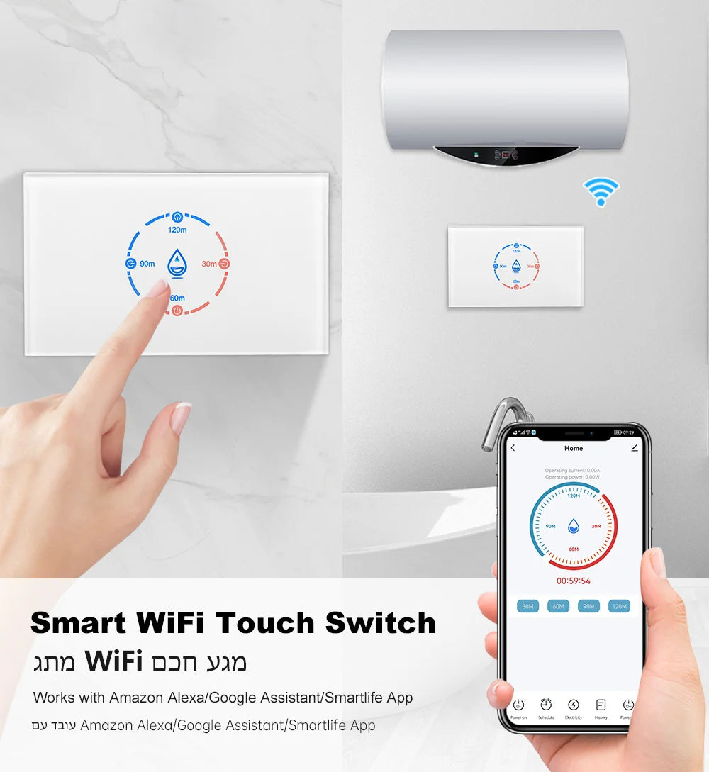 20A Smart Wifi Water Heater Boiler Touch Switch 4400W US Standard timer SmartLife APP Remote Control Alexa Google Work with Tuya