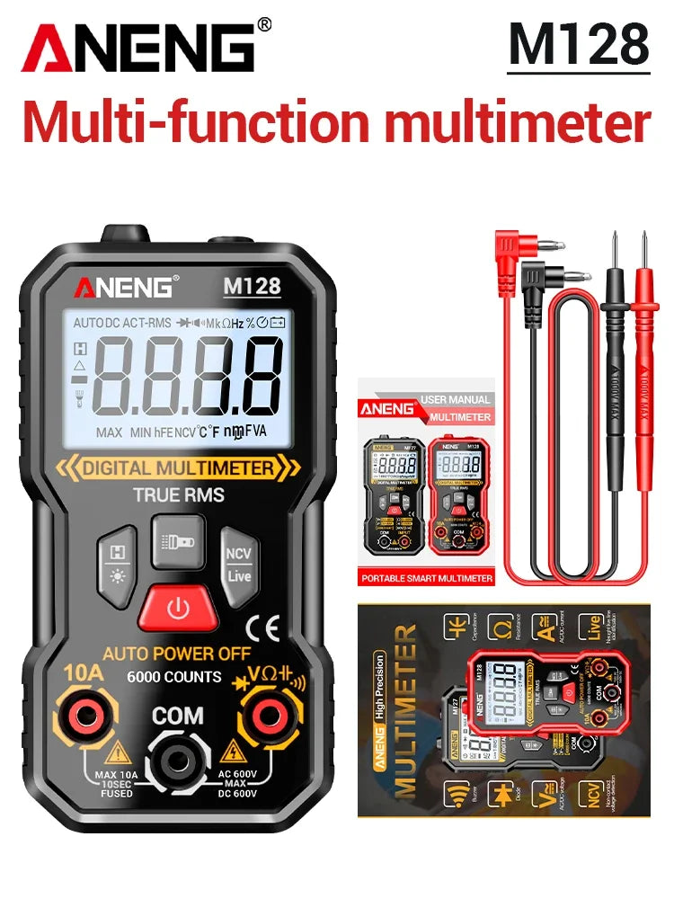 Digital Automatic Multimeter Tester 6000 count 600V AC Voltage current Voltmeter Ammeter NCV Resistance Back support frame tools