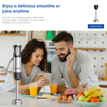 BioloMix 3-in-1 Immersion Hand Blender Stainless Steel with Sharper Blades Whisk & Milk Frother For Smoothie, Baby Food Puree