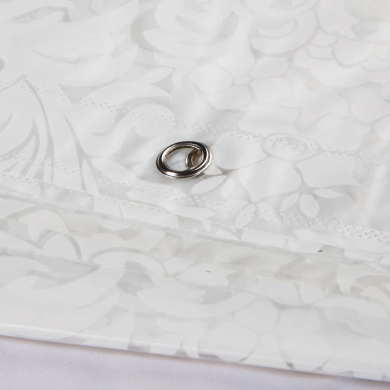 Shower Curtain White Floral Print Peva Fabric Bathroom Curtains Waterproof Mildew Proof Transparent for Toilet with Hooks 200cm