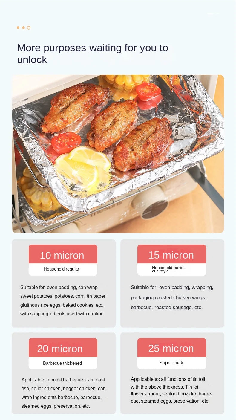 Zackoo 10/20/40M Aluminium Foil for Baking Wrap Disposable Airfryer Oven BBQ Tin Foil Food Grade Oil Paper Kitchen Catering Tin