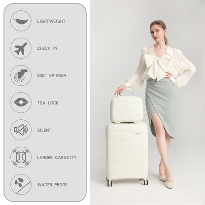 Kono Large Check in Luggage Lightweight Polypropylene Hard Shell Suitcase with TSA Lock Spinner Wheels
