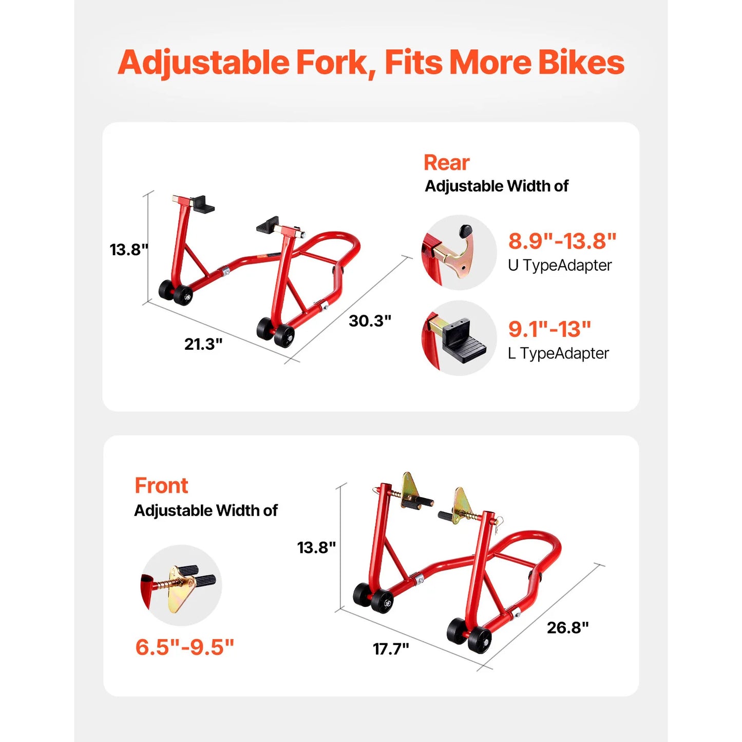 SucceBuy Motorcycle Stand Lift 850lbs Front Rear Combo Stand Lift Front Wheel Dual-Fork Stand Rear U+L Fork Swingarm Spool Stand