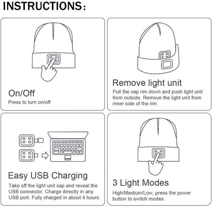 Unisex Winter Knitted Knit Hat Beanie Cap Comfy Woolly Warm Plain LED Head Torch