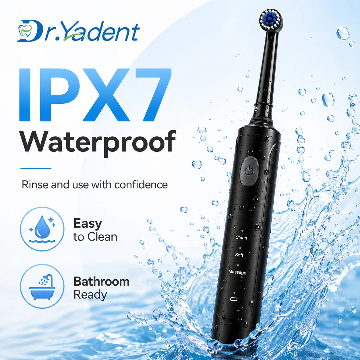 DrYadent Rotating Toothbrush YD2233 2mins Smart Timer with 3 Intelligence Modes Long-Lasting Usage with 4 Brush Heads Gum Cares