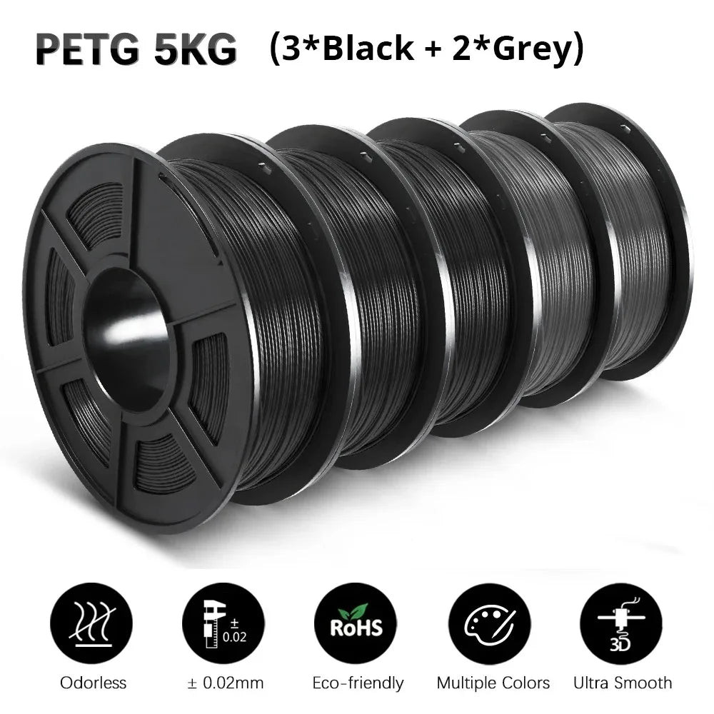 SUNLU 5Roll PETG/PETG Clear Filament 1.75 ±0.02mm 1kg Spool (2.2lbs) High Toughness Neatly Wound Filament Fit Most FDM Printer