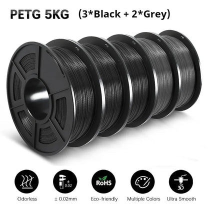 SUNLU 5Roll PETG/PETG Clear Filament 1.75 ±0.02mm 1kg Spool (2.2lbs) High Toughness Neatly Wound Filament Fit Most FDM Printer
