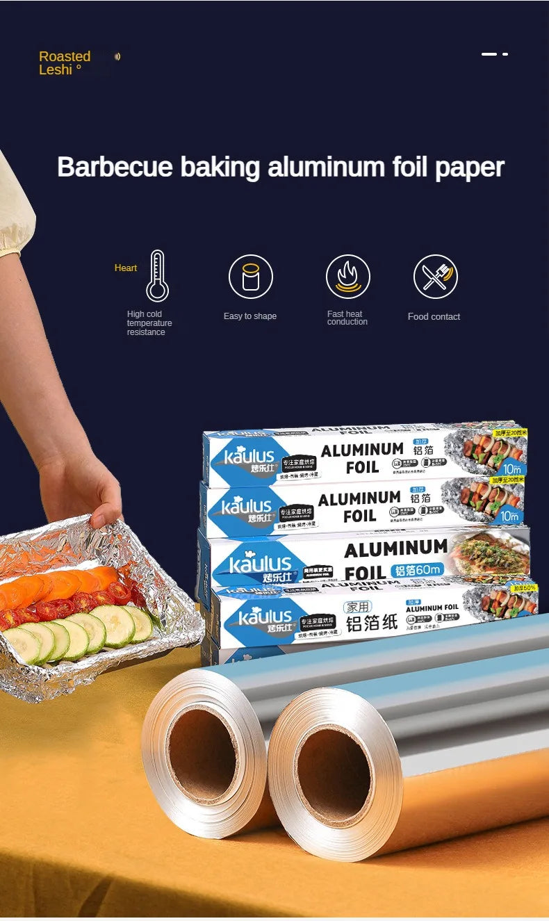Zackoo 10/20/40M Aluminium Foil for Baking Wrap Disposable Airfryer Oven BBQ Tin Foil Food Grade Oil Paper Kitchen Catering Tin