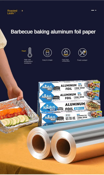 Zackoo 10/20/40M Aluminium Foil for Baking Wrap Disposable Airfryer Oven BBQ Tin Foil Food Grade Oil Paper Kitchen Catering Tin