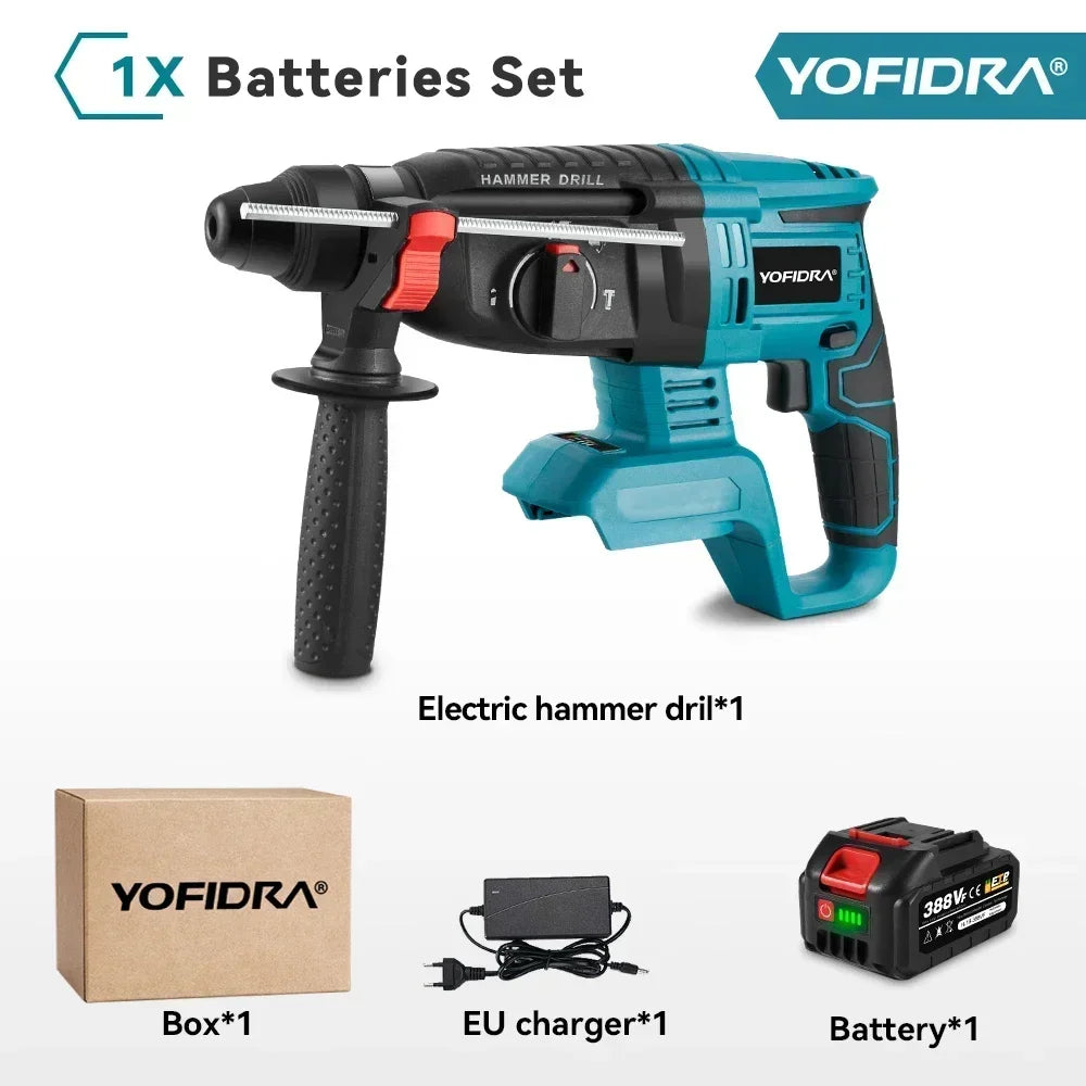 YOFIDRA 26MM Brushless Electric Hammer Drill Multifunctional Rotary Cordless Rechargeable Power Tools For Makita Battery Pin