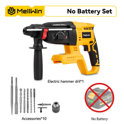 MELLWIN 26MM Brushless Electric Hammer Drill Cordless Household Rotary Impact Hammer Power Tool For Makita 18V Battery Pin