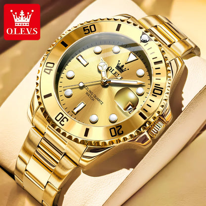 OLEVS 5885 Man Watch Original Brand Waterproof Quartz Watch Stainless Steel Strap Automatic Date Mens Gifts Watches For Man