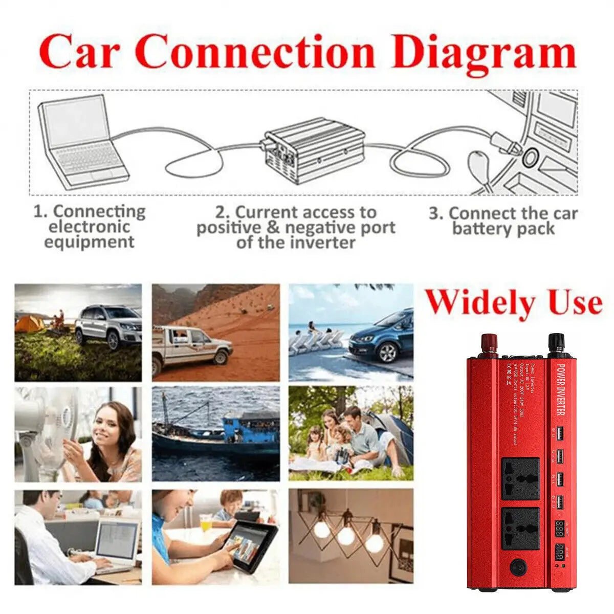 Car Power Inverter Converter Sine Wave DC 12V to AC 220V Transformer Convert LED Dispaly Converter Car Charger Converter Adapter