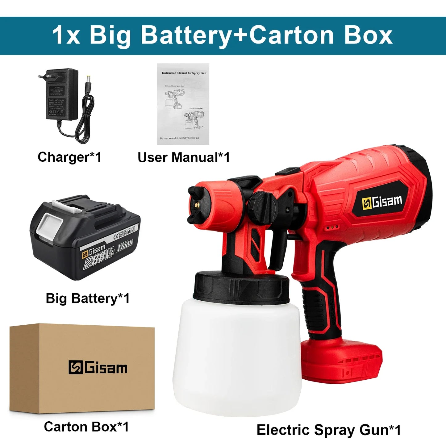 Gisam 1000ML Electric Spray Gun Home Cordless Paint Sprayer HVLP Auto Furniture Steel Coating Airbrush For Makita 18V Battery Pi