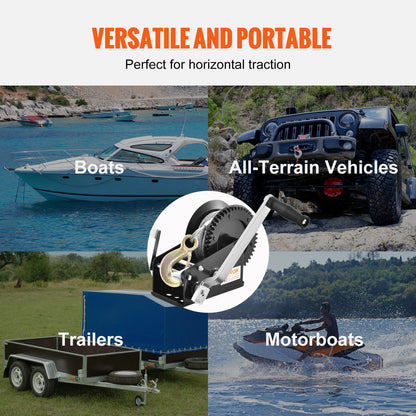 SucceBuy Hand Winch Heavy Duty Rope Crank with 33 ft Steel Wire Cable and Two-Way Ratchet for Trailer Boat or ATV Towing