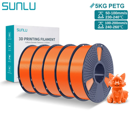 SUNLU PETG 3D Printer Filament 5KG Neatly Wound Good Toughness 1.75mm 3D Filament with Reusable Spool for Most FDM Printer