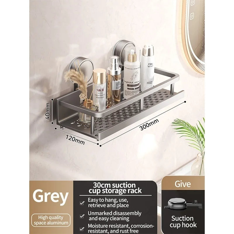 No Drill Suction Cup Suction Bathroom Rack Bathroom Shelf Toilet Space Aluminum Hanging Rack Bathroom Organizer Hang On The Wall