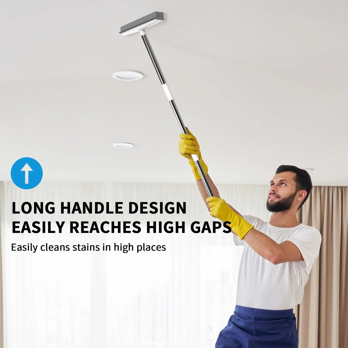 Telescopic Rubber Broom with Squeegee, Carpet Rake Pet Hair Fur Remover Broom Magic Clean Sweeper Floor Cleaning Squeegee Wiper Toilet Bathroom Mops