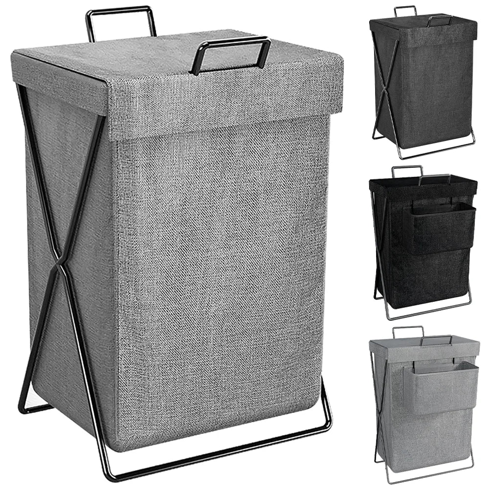 Foldable Storage Basket, Large Capacity Dirty Clothes Basket with hanging bag, Durable Canvas Organizer for Laundry