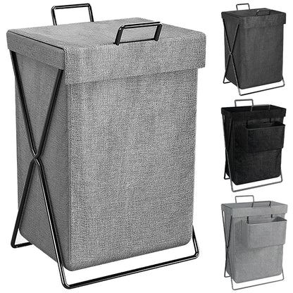 Foldable Storage Basket, Large Capacity Dirty Clothes Basket with hanging bag, Durable Canvas Organizer for Laundry
