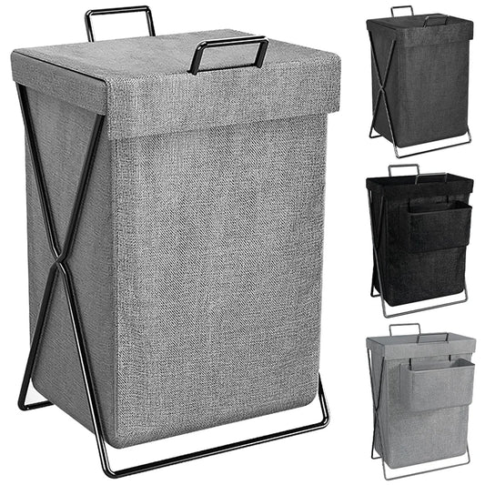 Foldable Storage Basket, Large Capacity Dirty Clothes Basket with hanging bag, Durable Canvas Organizer for Laundry