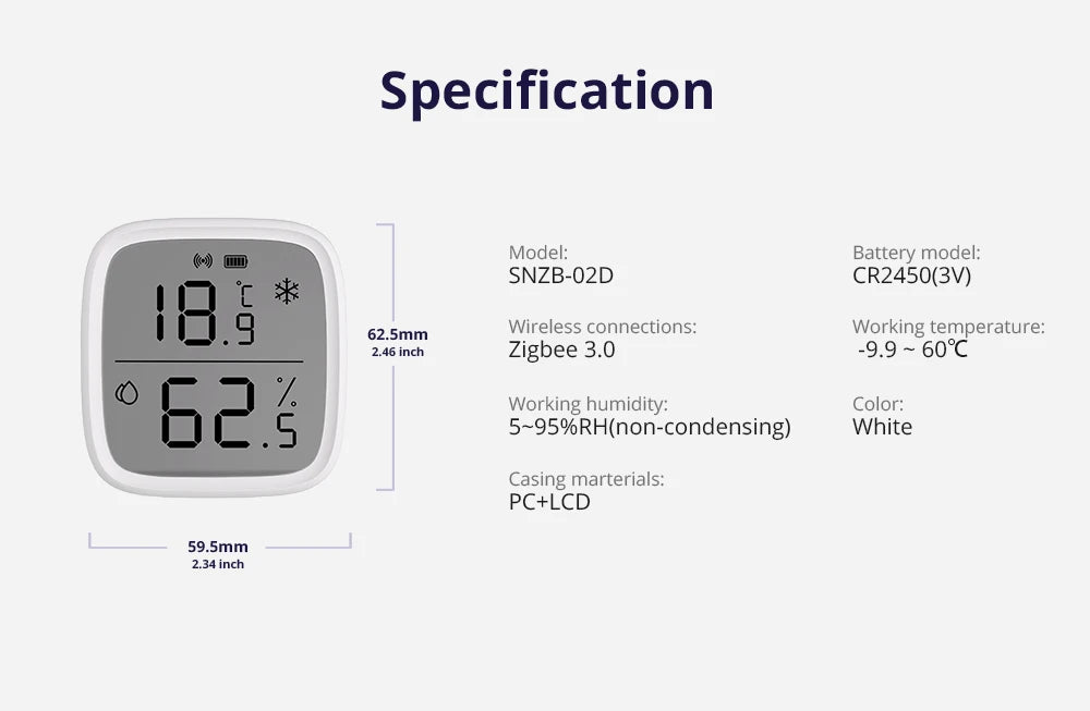 1-4PCS SONOFF SNZB-02D Zigbee LCD Digital Thermometer Smart Temperature Humidity Sensor APP Monitoring Work with Alexa Google