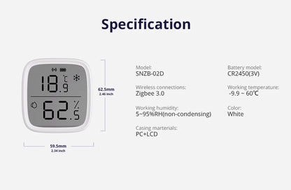 1-4PCS SONOFF SNZB-02D Zigbee LCD Digital Thermometer Smart Temperature Humidity Sensor APP Monitoring Work with Alexa Google