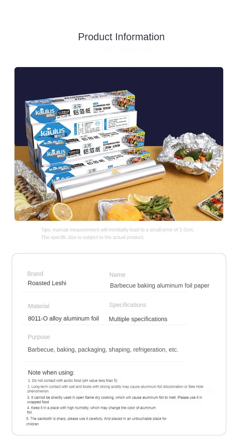 Zackoo 10/20/40M Aluminium Foil for Baking Wrap Disposable Airfryer Oven BBQ Tin Foil Food Grade Oil Paper Kitchen Catering Tin