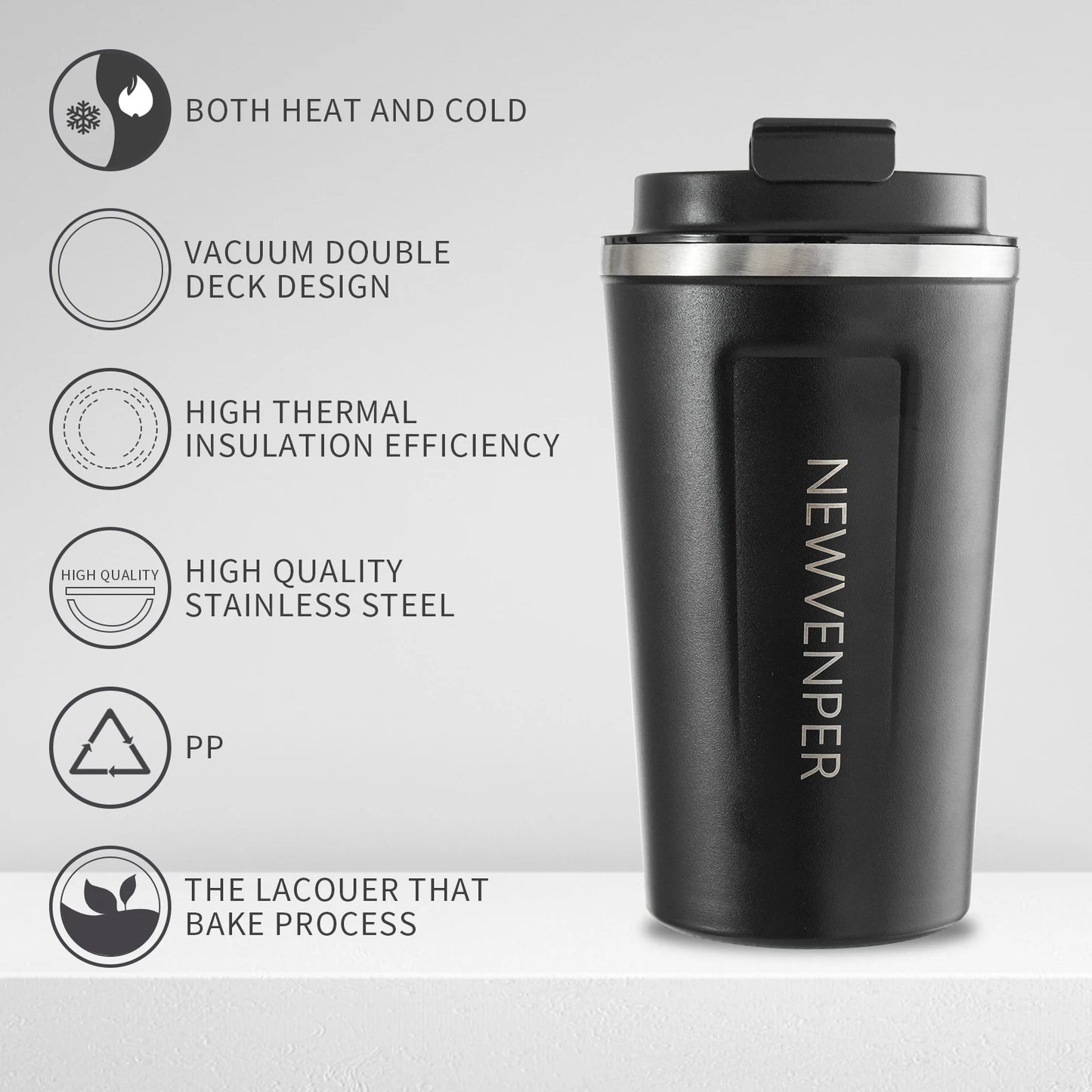 Stainless Steel Vacuum Insulated Travel Coffee Mug, Led Temperature Display Insulated Tumbler, Leak Proof with Lid 510ML