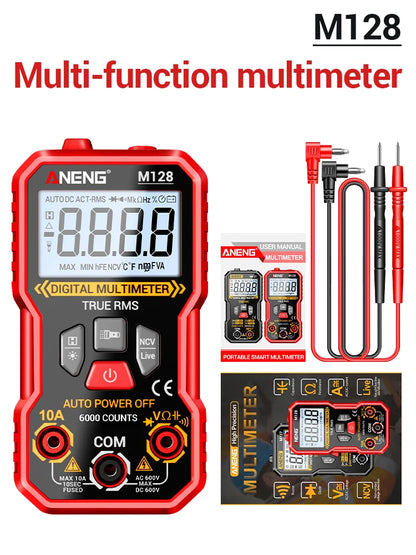 Digital Automatic Multimeter Tester 6000 count 600V AC Voltage current Voltmeter Ammeter NCV Resistance Back support frame tools