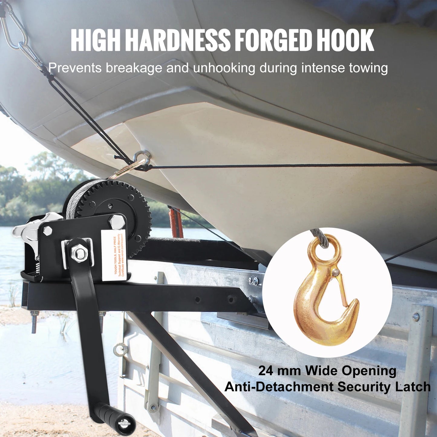 SucceBuy Hand Winch Heavy Duty Rope Crank with 33 ft Steel Wire Cable and Two-Way Ratchet for Trailer Boat or ATV Towing