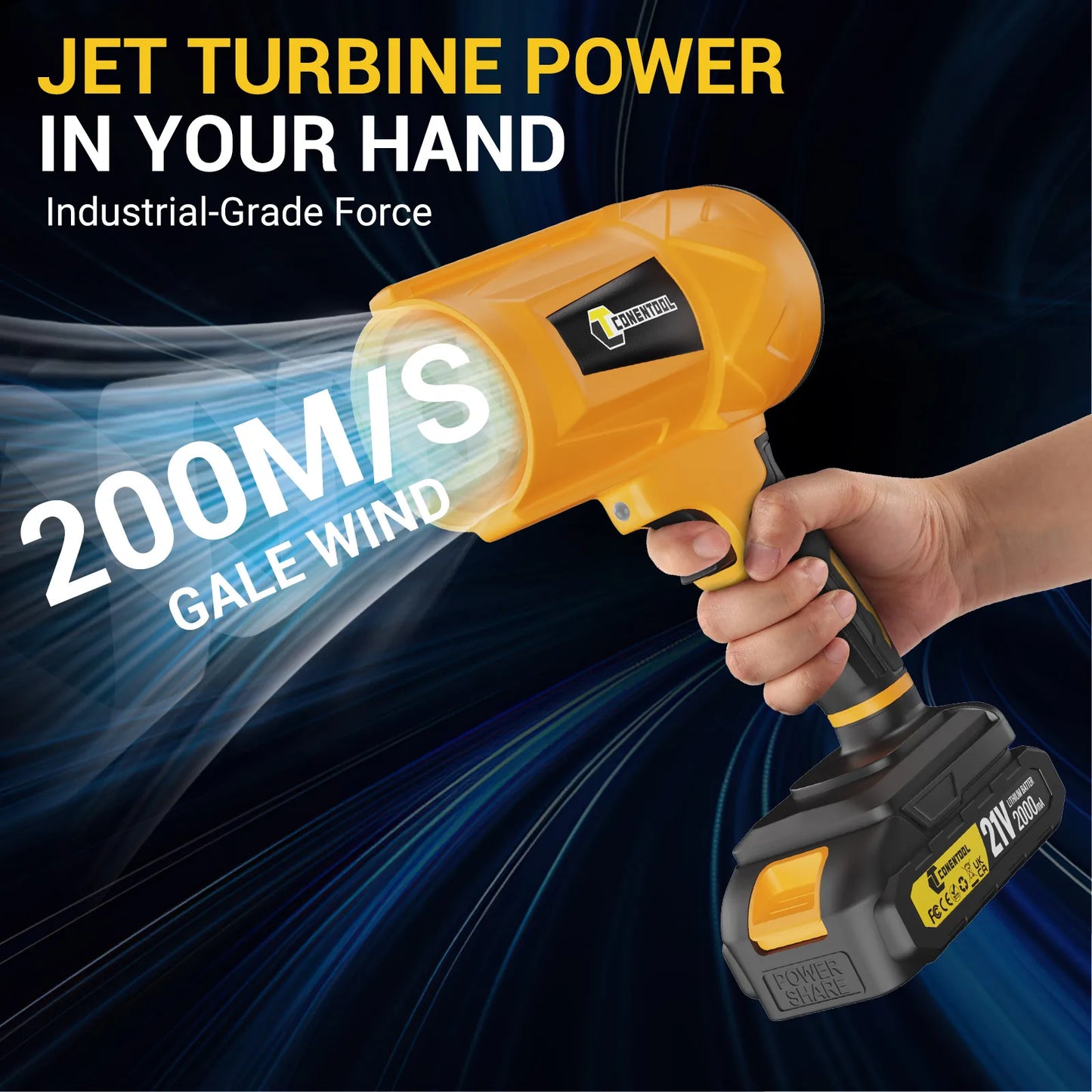 CONENTOOL 62500RPM Cordless Electric Turbo Blowers Jet Fan 200M/S Handheld Leaf Blower Dust Blowing for Makita 18V Battery Pin