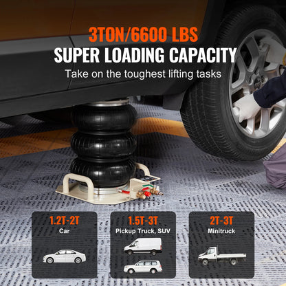 SucceBuy Air Jack 3 Ton Double Bag Air Jack Air Bag Jack Lift Up 3-5 s Fast Lifting Pneumatic Jack for Cars with Short Handle