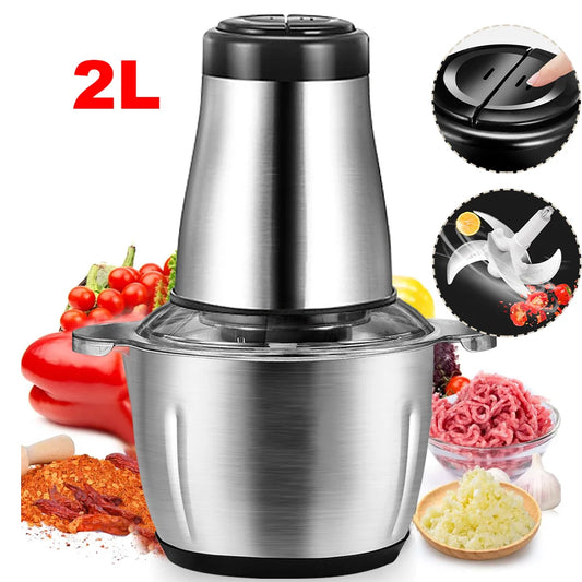 2L Electric Meat Grinder Food Crusher 2 Speeds Stainless Steel Multifunctional Vegetable Slicer Chopper Food Processor UK Plug