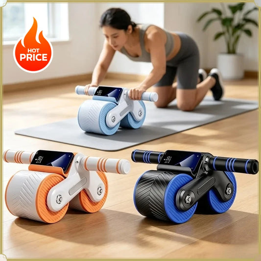 Auto Rebound Double Wheel Ab Roller With Phone Holder Non‑Slip Abdominal Exercise Roller Core Workout Equipment For Fit Beginner