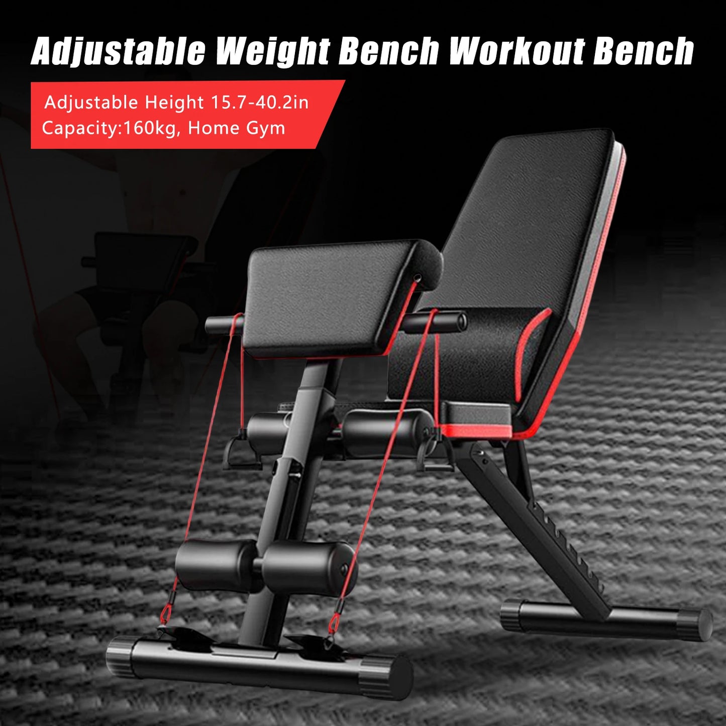 Adjustable Weight Bench, Utility Weight Bench, Home Exercise Equipment with Cushion Drawstring Support Bar for Full Body Workout