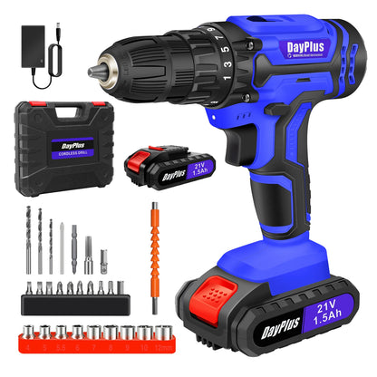 26 in 1 Cordless Drill Driver Set, 25+1 Torque Electric Screwdriver Kit for DIY Drilling Walls & LED Light